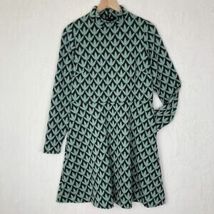Boden Black and Mint Green Patterned Long-Sleeve Mini Dress